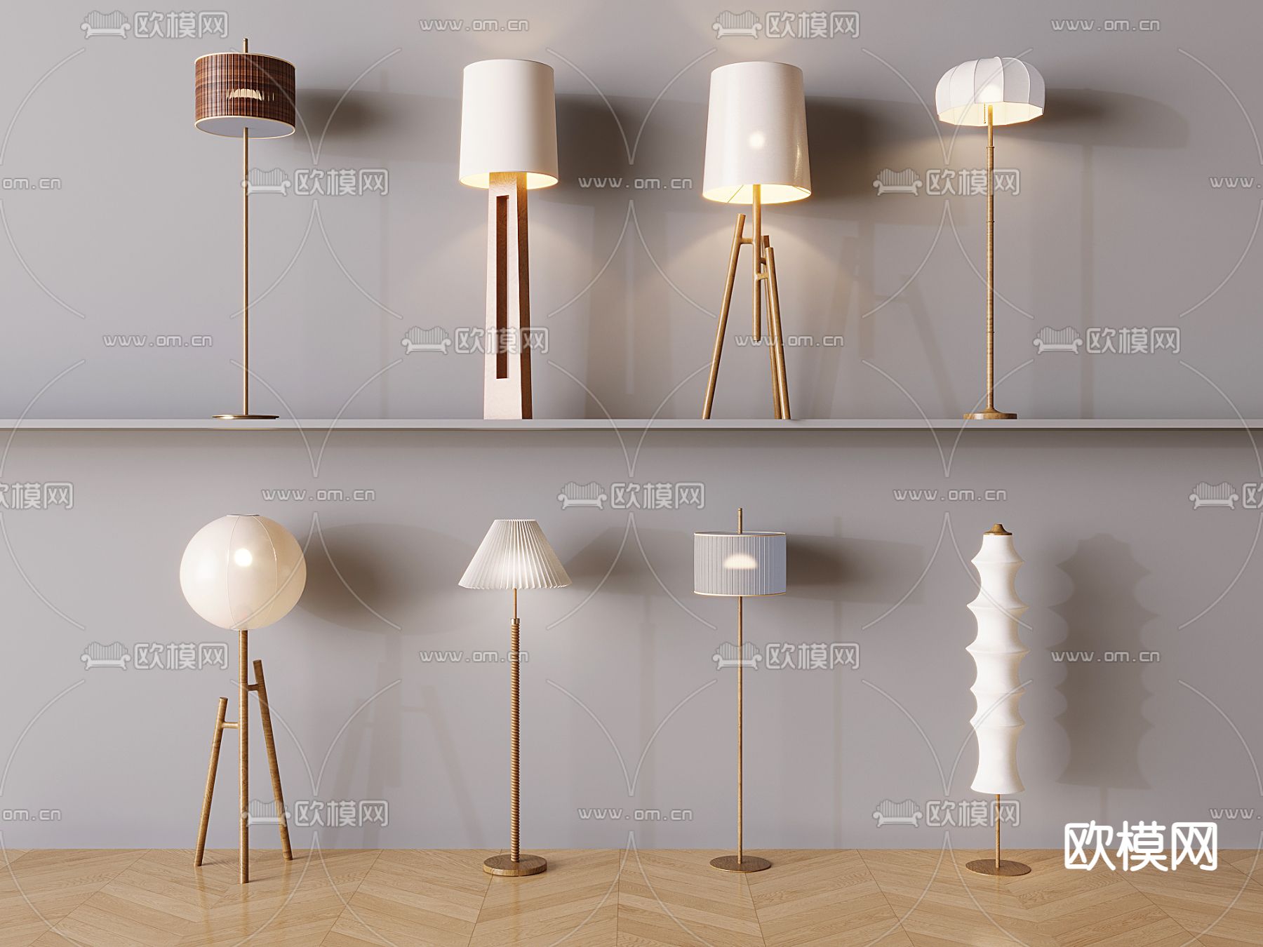 中古风落地灯 创意落地灯 灯笼落地灯su模型下载（渲染图1）