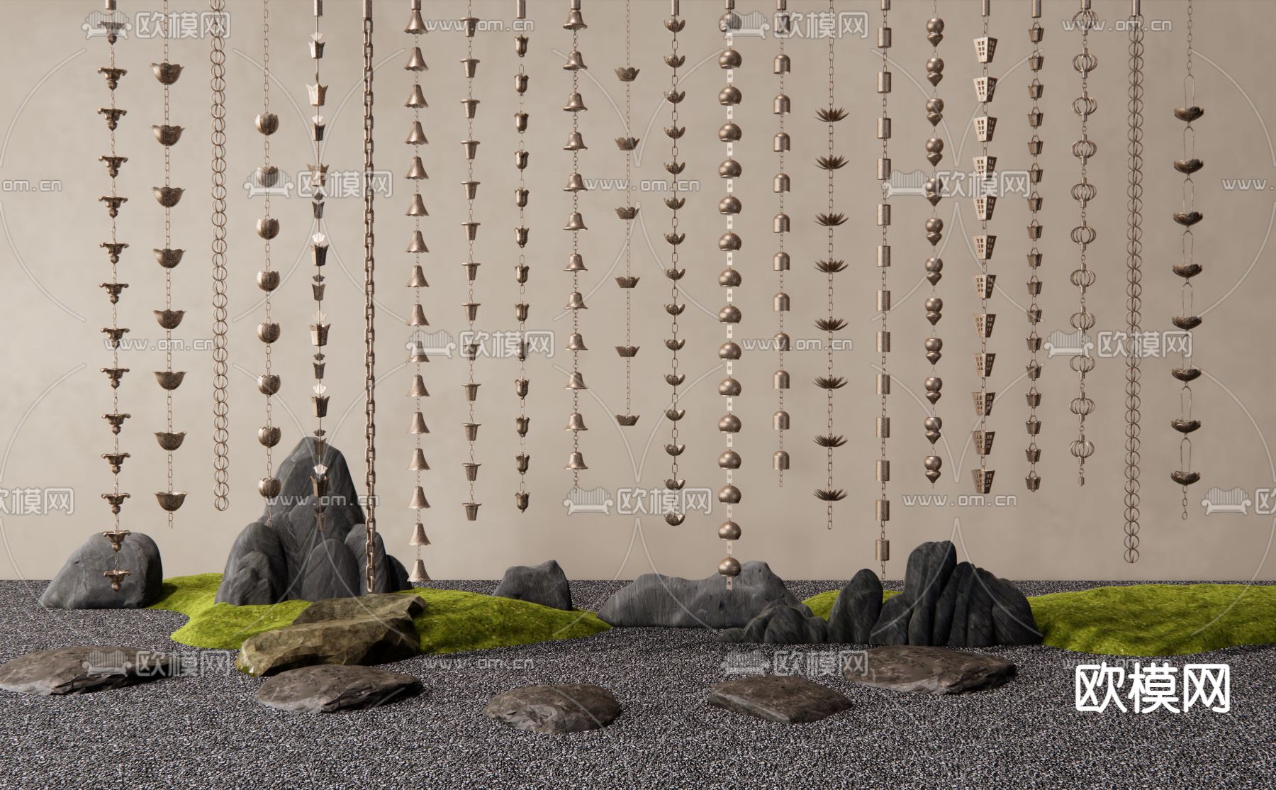 庭院雨水链 滴雨链 落雨链 锁链3d模型下载