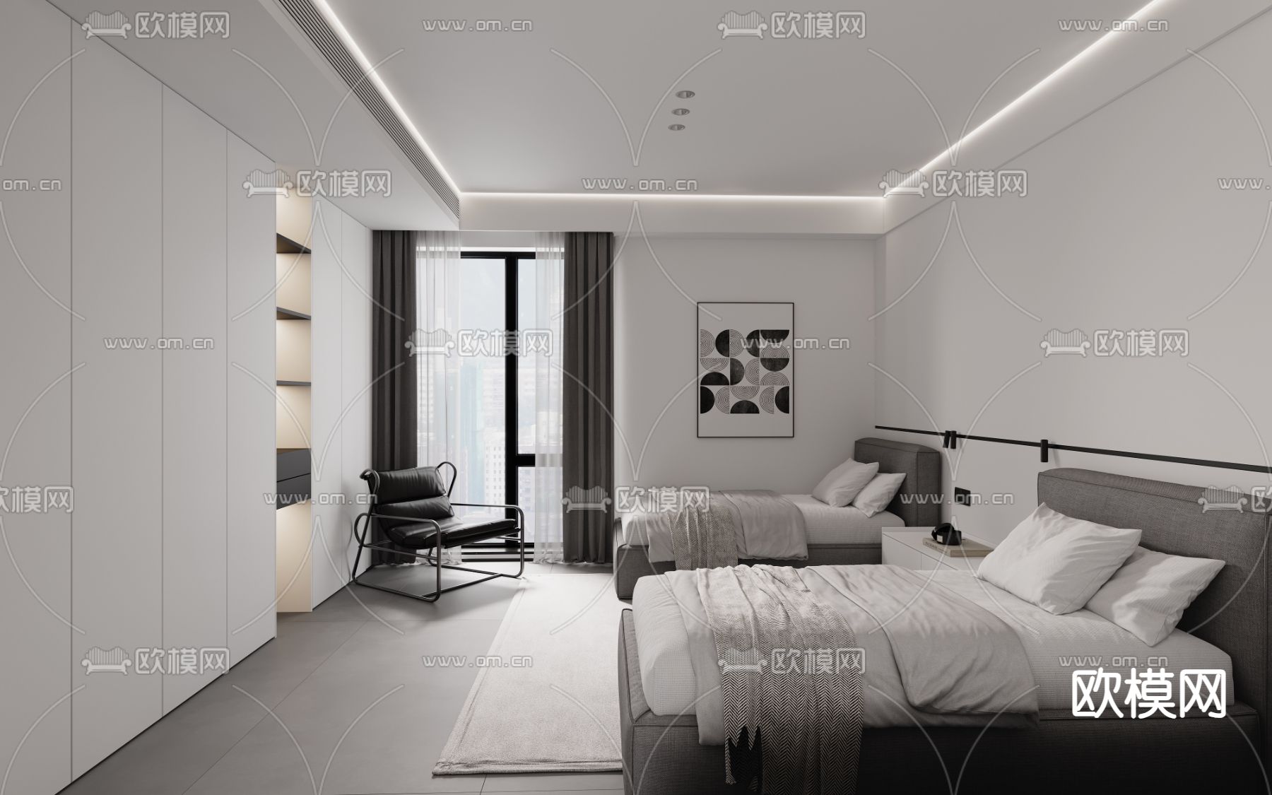 酒店客房 双床房3d模型下载