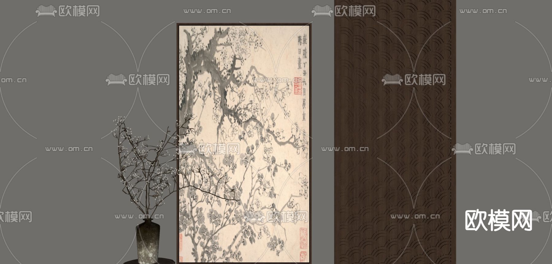 新中式古风画 禅意挂画 装饰画su模型下载（渲染图2）