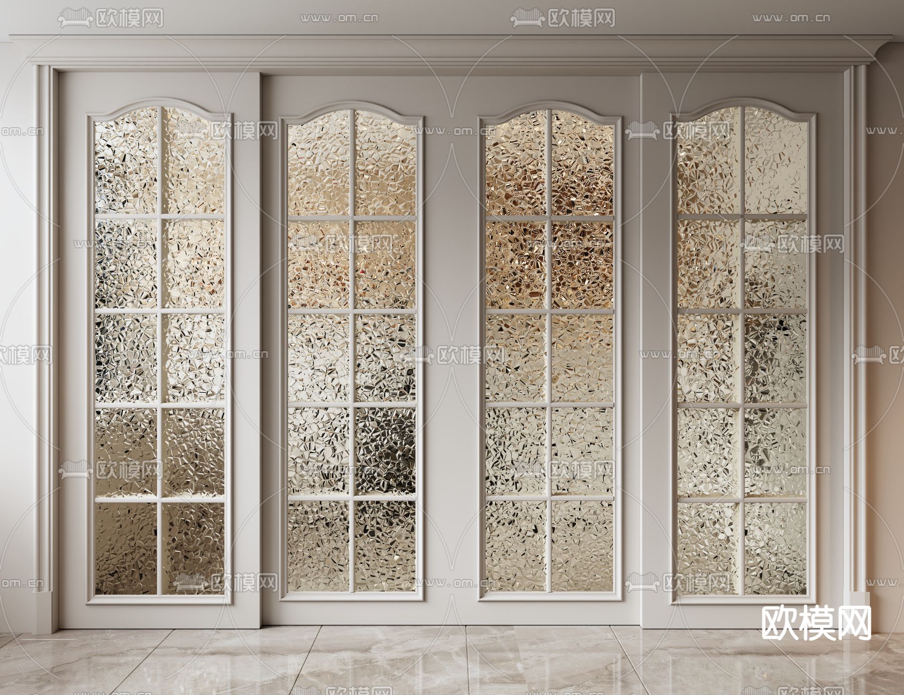 简欧玻璃门 厨房门 推拉门 磨砂玻璃门su模型下载（渲染图1）