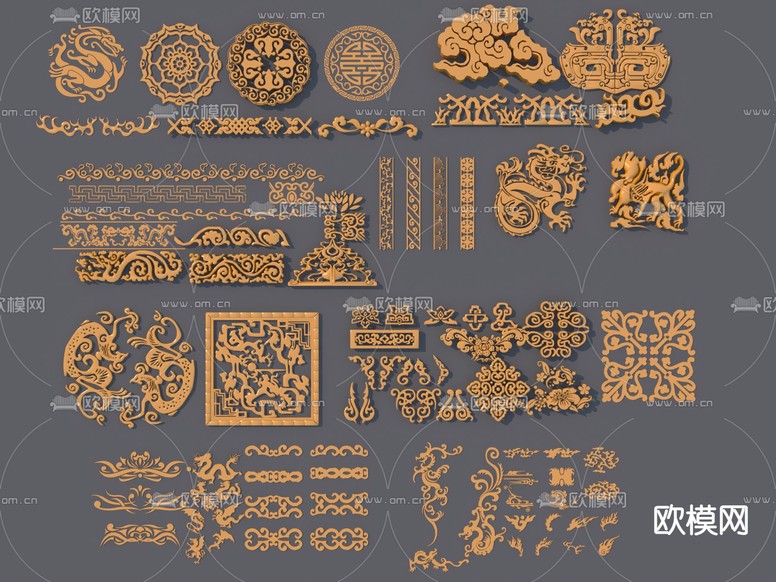 中式仿古雕花 角花 装饰花纹 镂空花纹3d模型下载