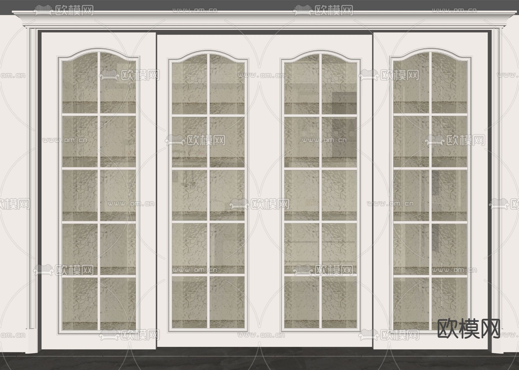 简欧玻璃门 厨房门 推拉门 磨砂玻璃门su模型下载（渲染图2）