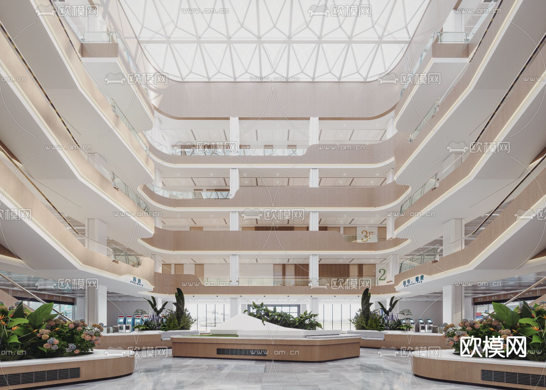 医院大厅 中庭 等候区3d模型下载（渲染图2）