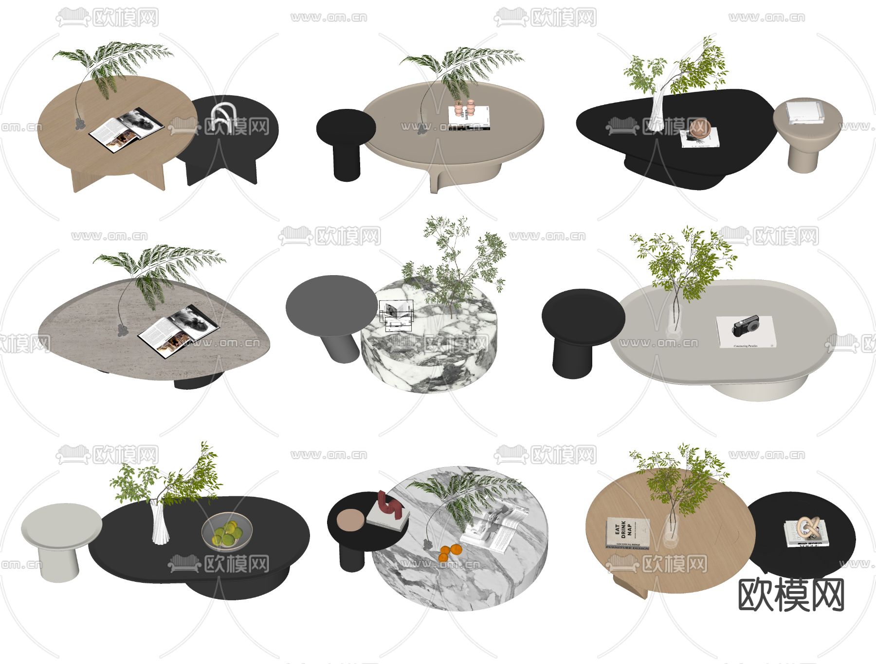 子母茶几 圆茶几su模型下载（渲染图2）