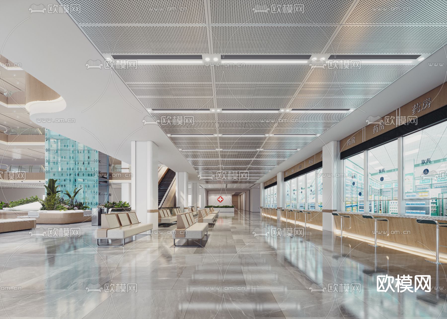 医院大厅 中庭 等候区3d模型下载（渲染图5）