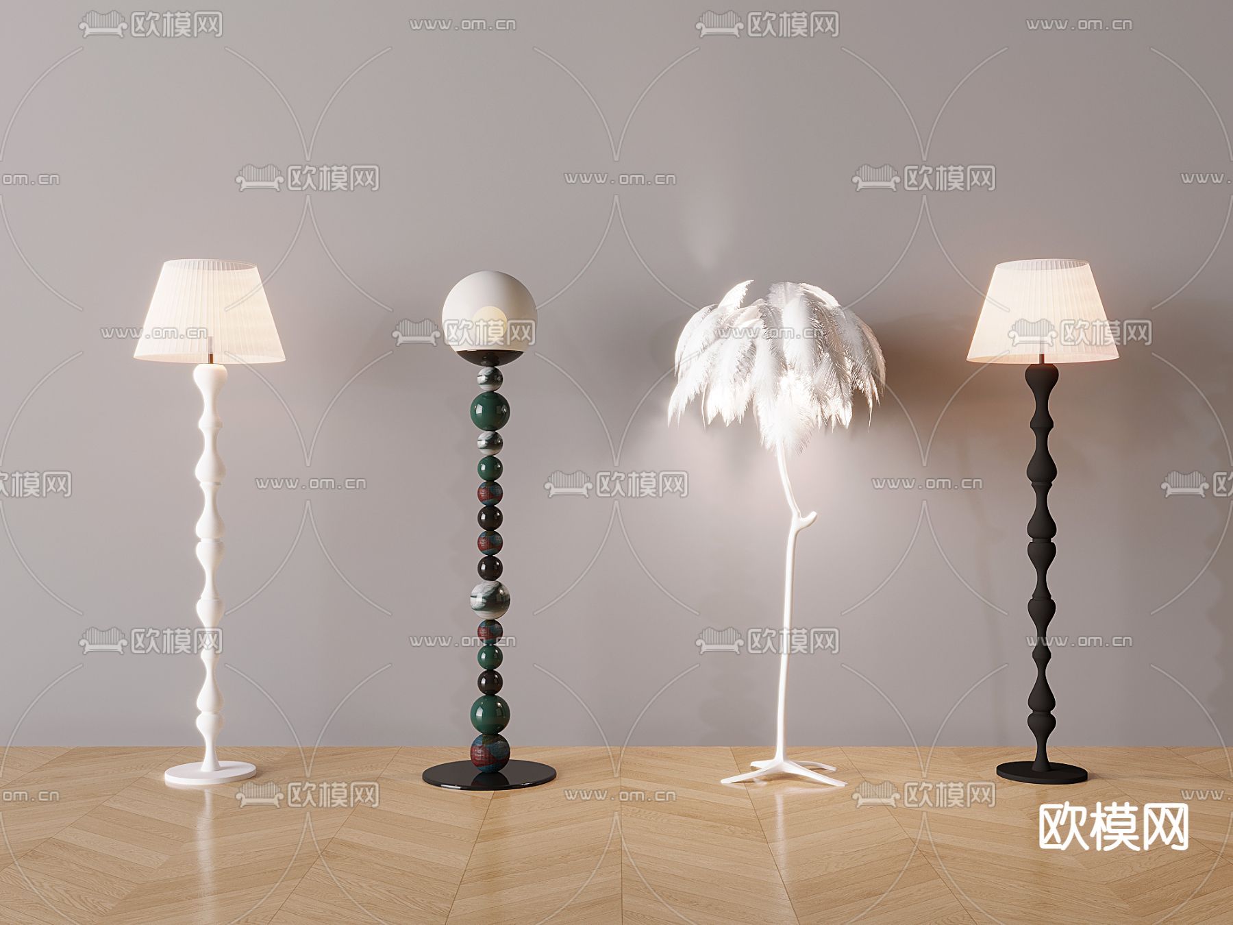 简约落地灯 羽毛落地灯 奶油风落地灯su模型下载（渲染图1）