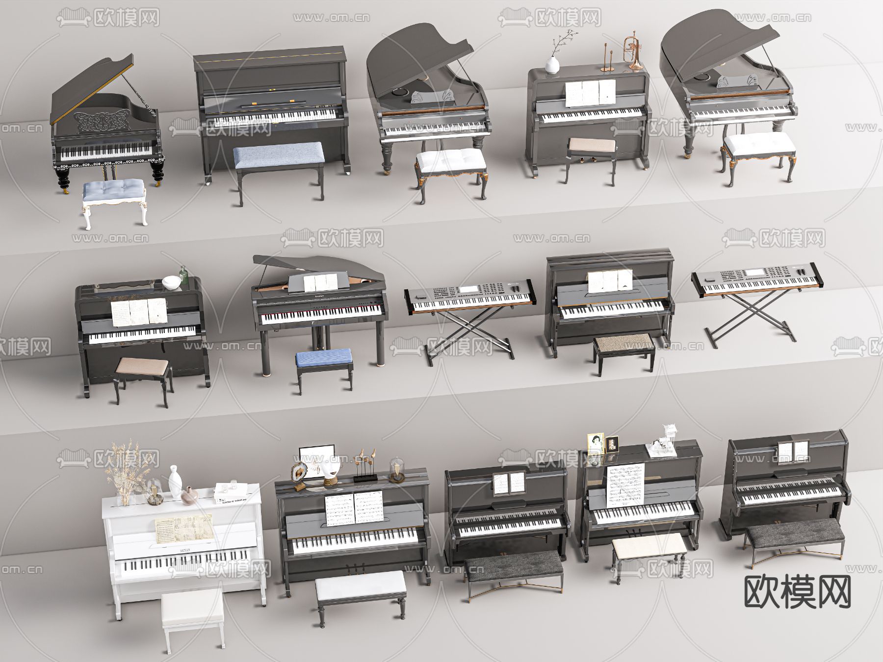 钢琴 电子琴 乐器 三角钢琴su模型下载（渲染图2）