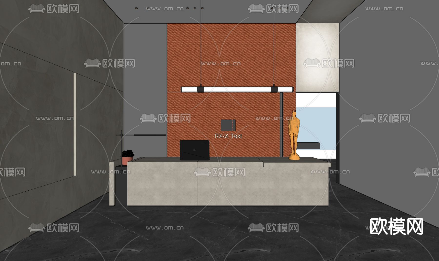 现代接待台 办公室 前台su模型下载（渲染图3）