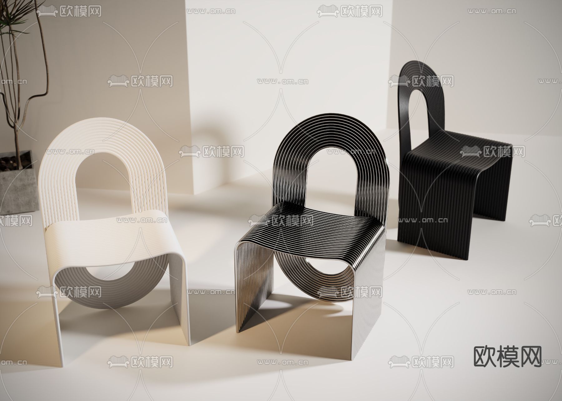 金属椅子 餐椅3d模型下载（渲染图1）