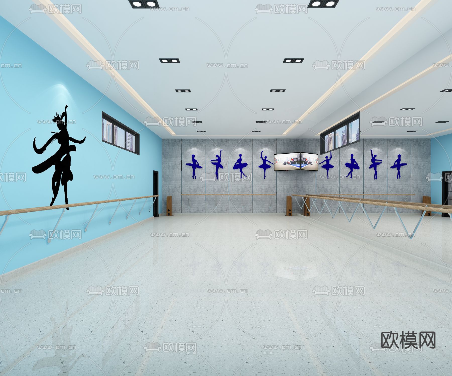 现代瑜伽教室 舞蹈房su模型下载（渲染图1）