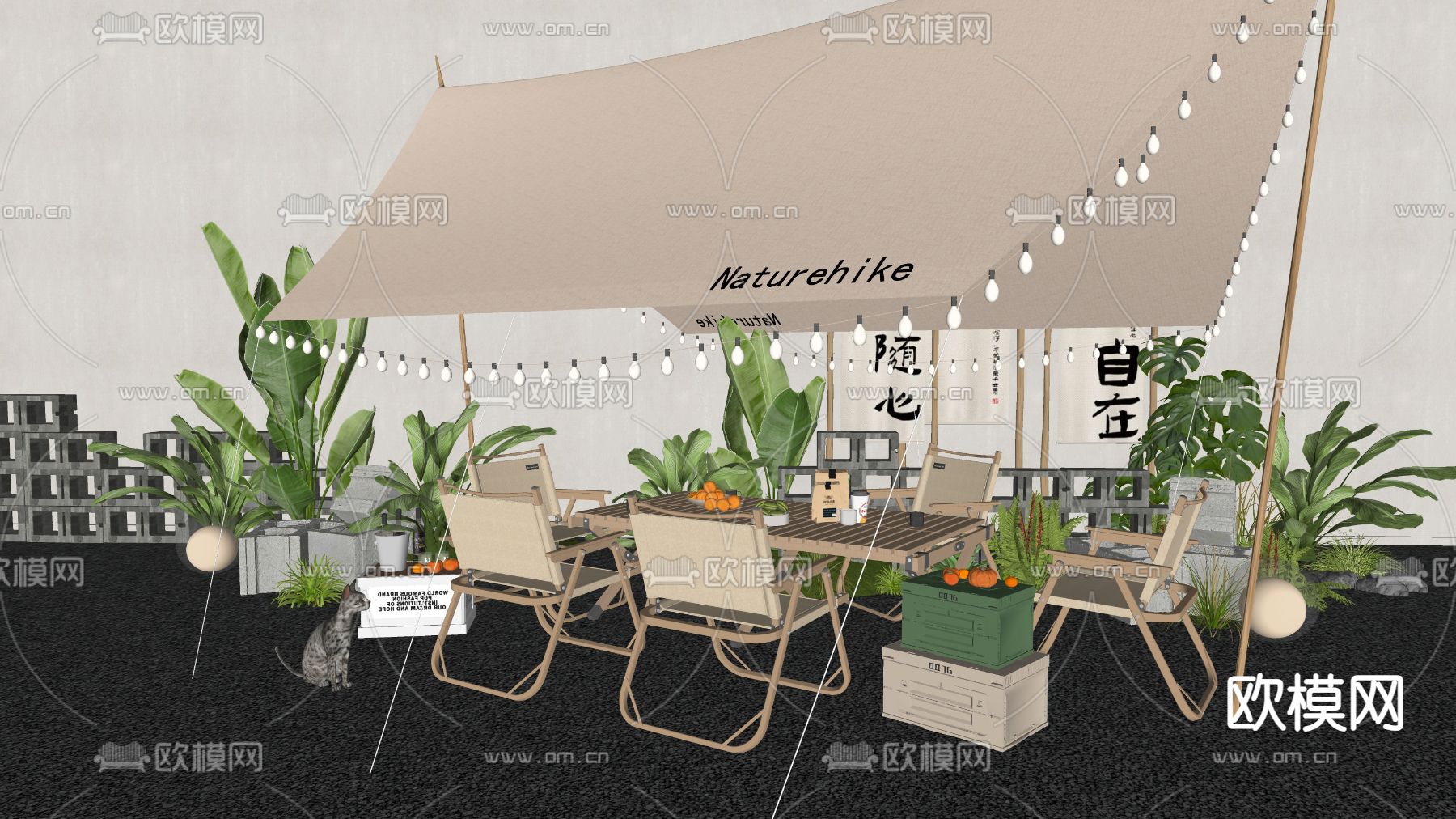户外桌椅 外摆 露营帐篷 折叠椅su模型下载（渲染图2）