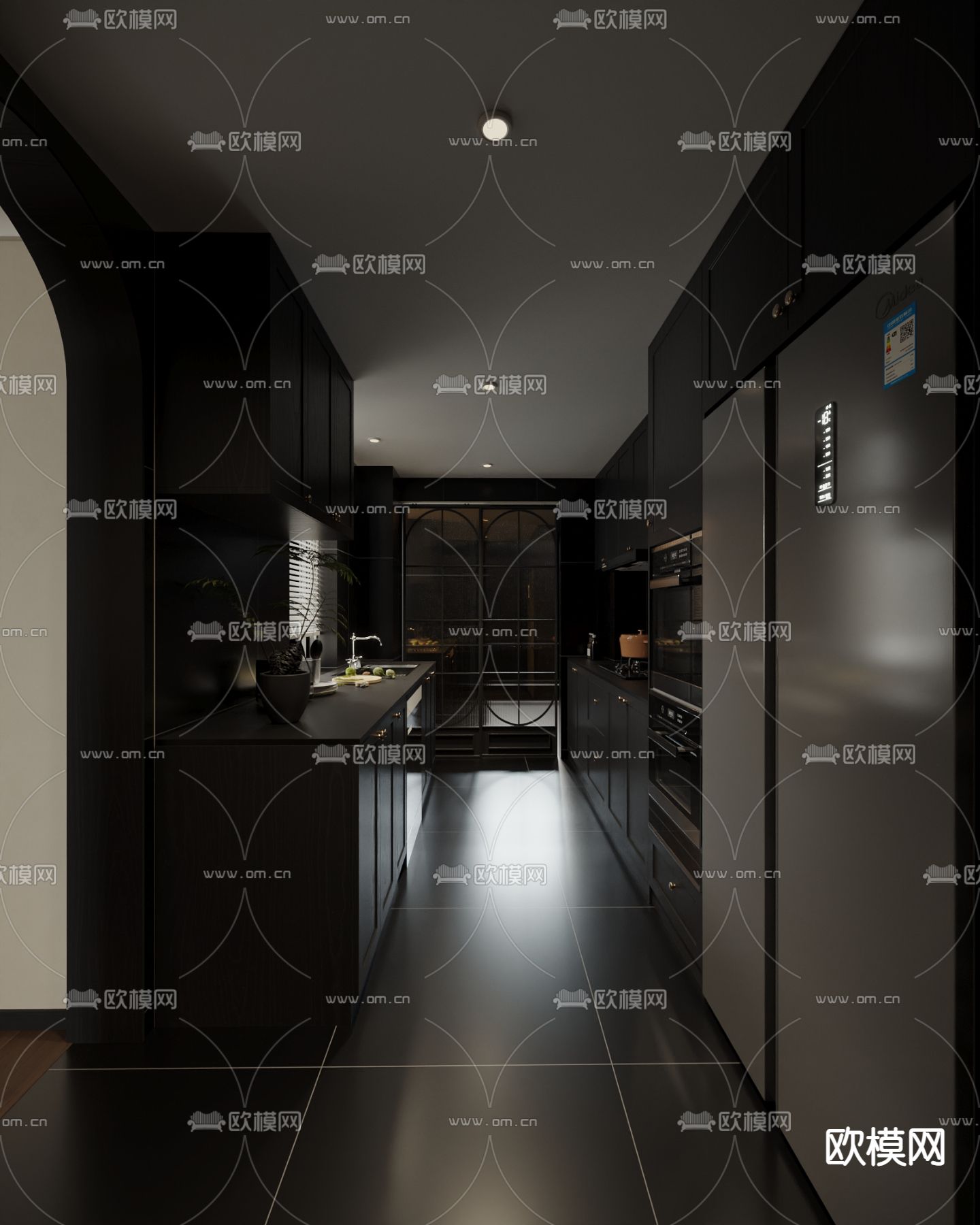 暗黑风厨房 橱柜su模型下载（渲染图2）