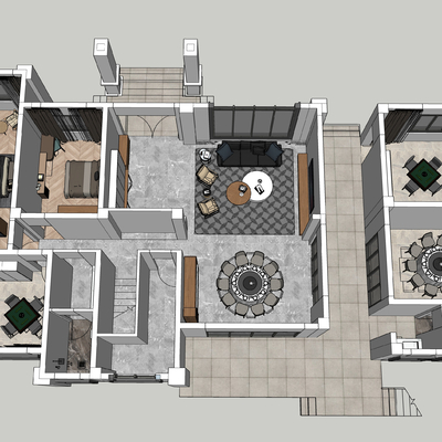  别墅客餐厅鸟瞰su模型 