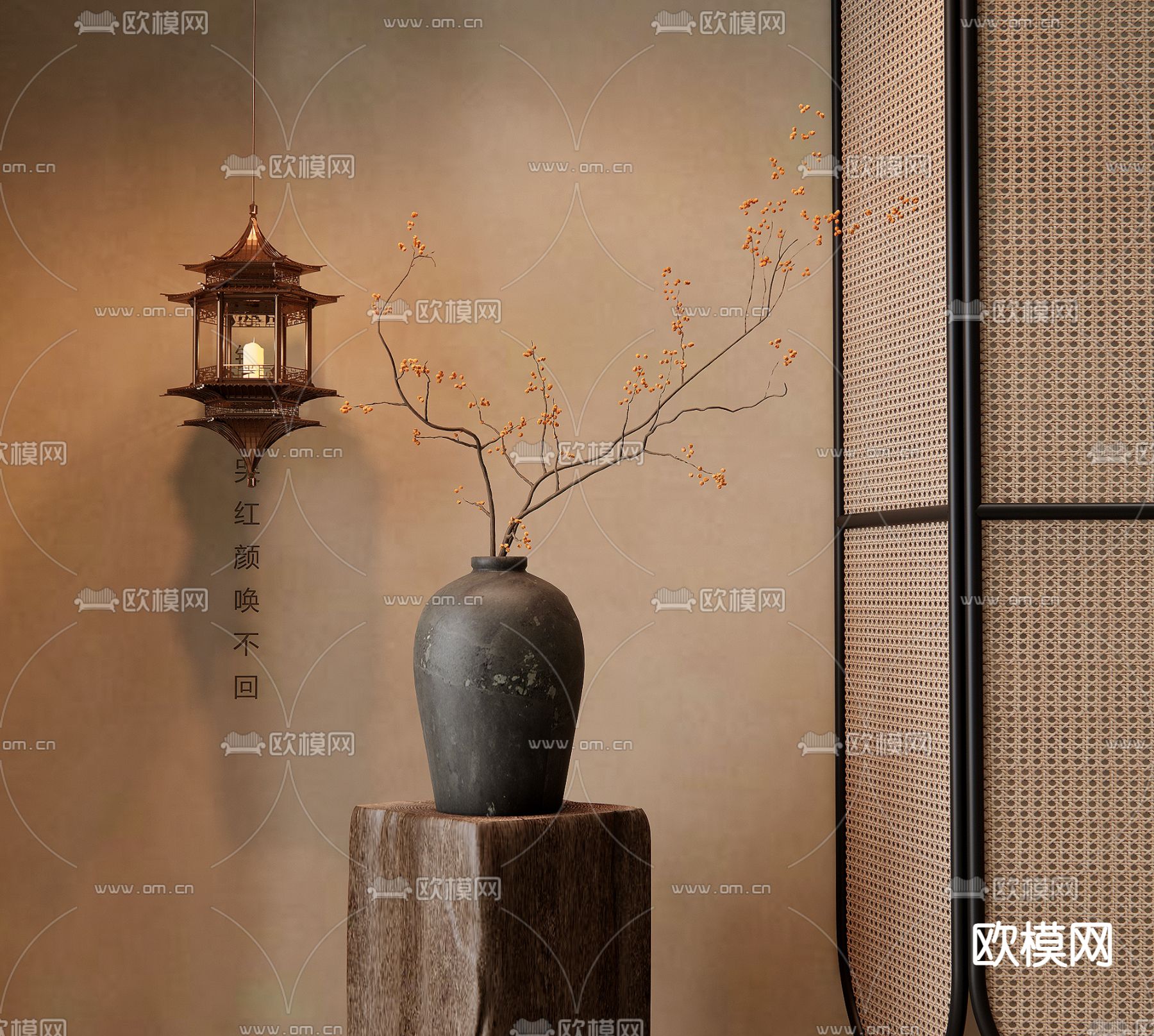 新中式花瓶 花艺 干花 插花3d模型下载