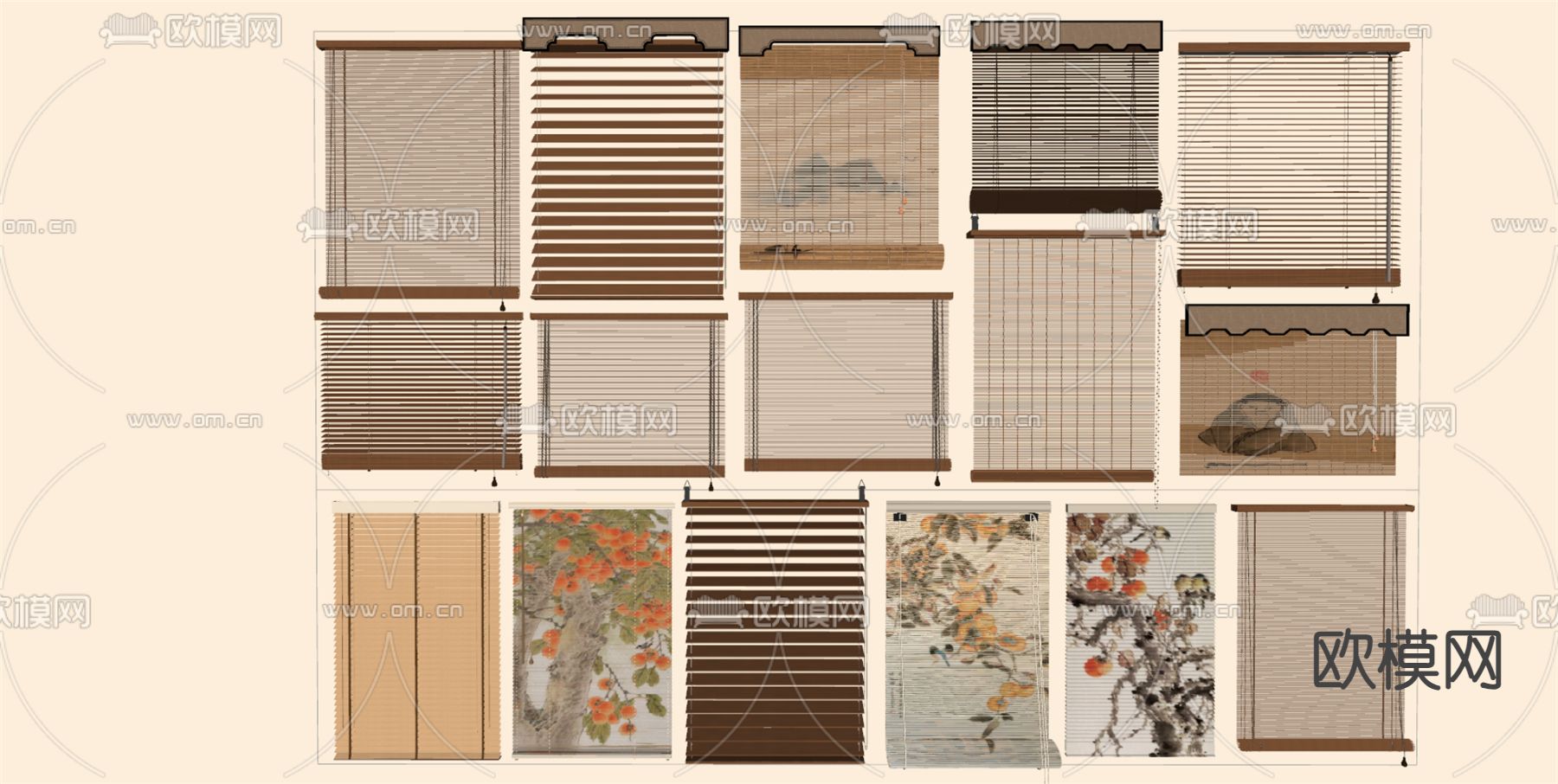 新中式百叶帘 卷帘 竹帘 拉帘su模型下载（渲染图2）