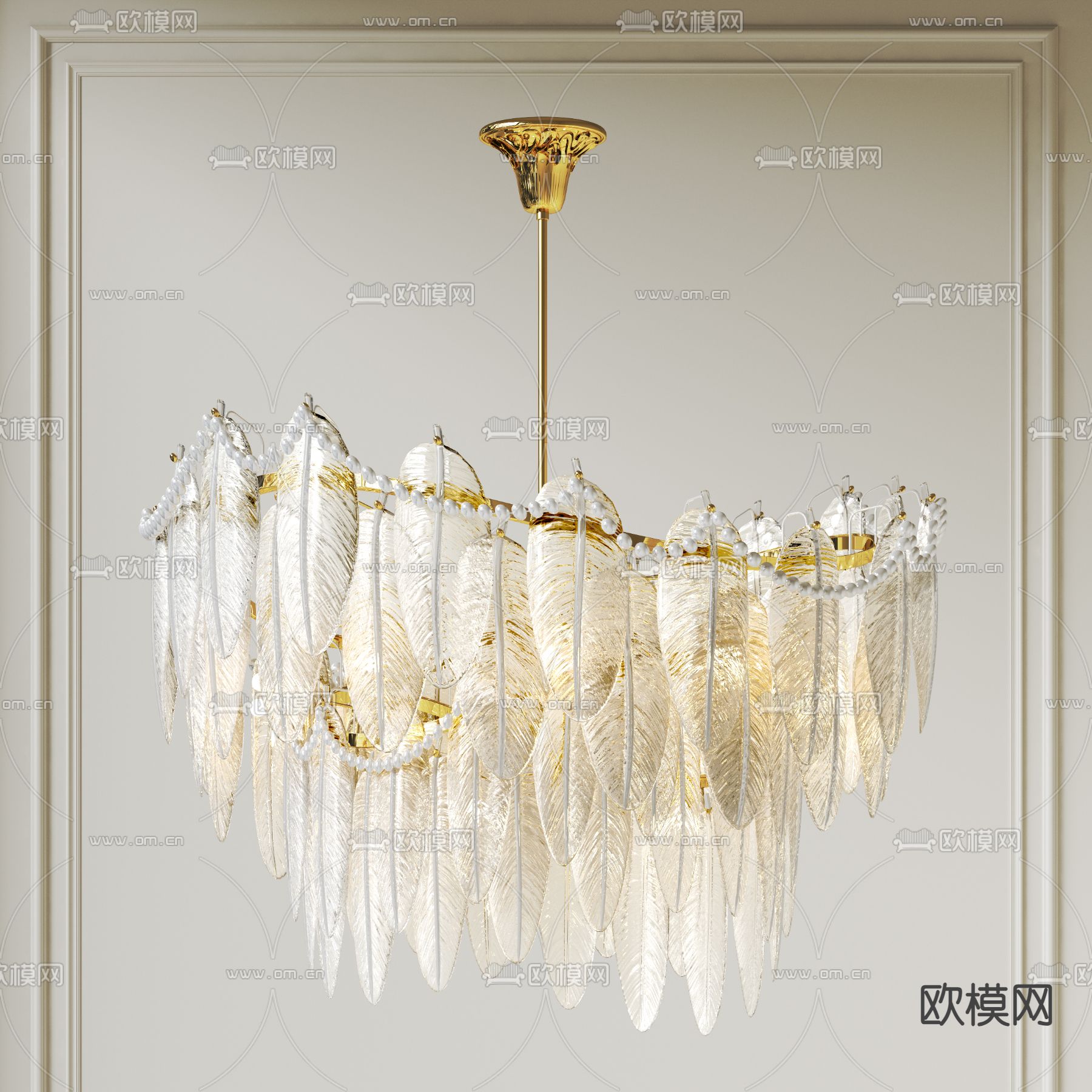 法式吊灯 玻璃吊灯 树叶吊灯su模型下载（渲染图1）