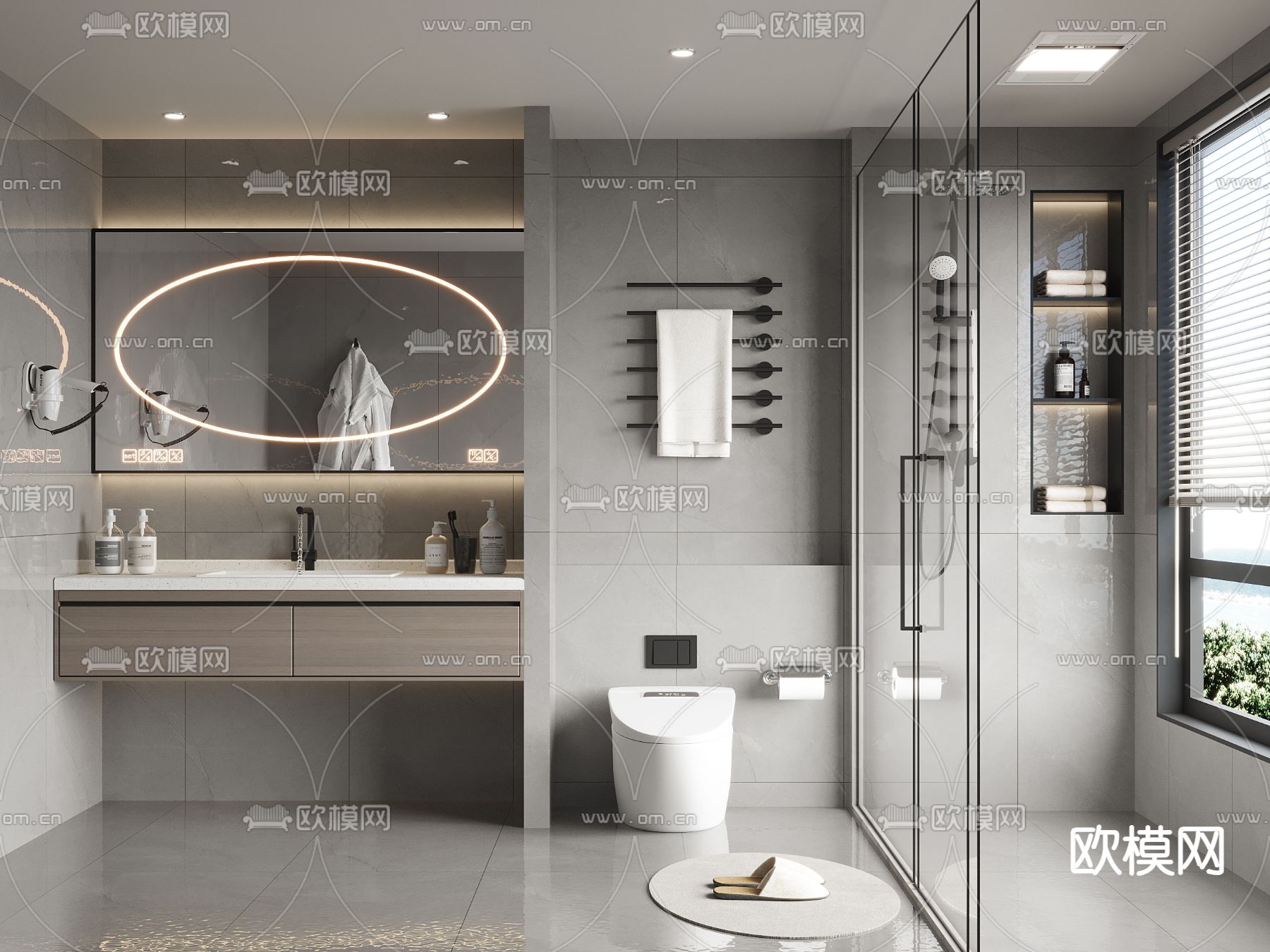 高级灰卫生间 浴室 洗手间su模型下载（渲染图1）