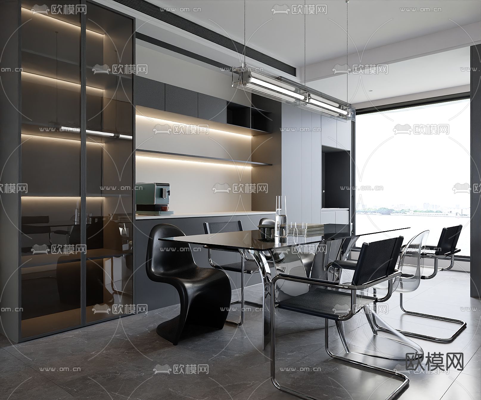 高级灰餐厅su模型下载（渲染图1）
