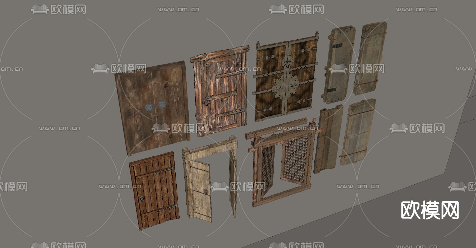 中式老木板门 旧木板 门板su模型下载（渲染图1）