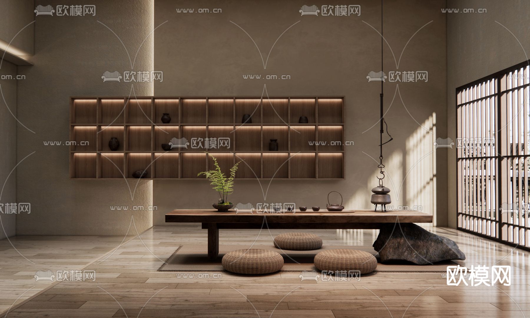 中古风茶室 榻榻米茶台 茶桌椅su模型下载_ID15120754_sketchup模型下载-欧模网