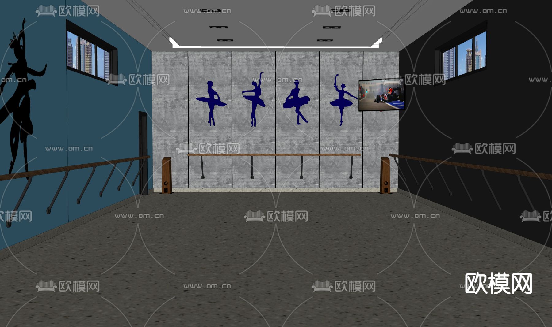 现代瑜伽教室 舞蹈房su模型下载（渲染图2）