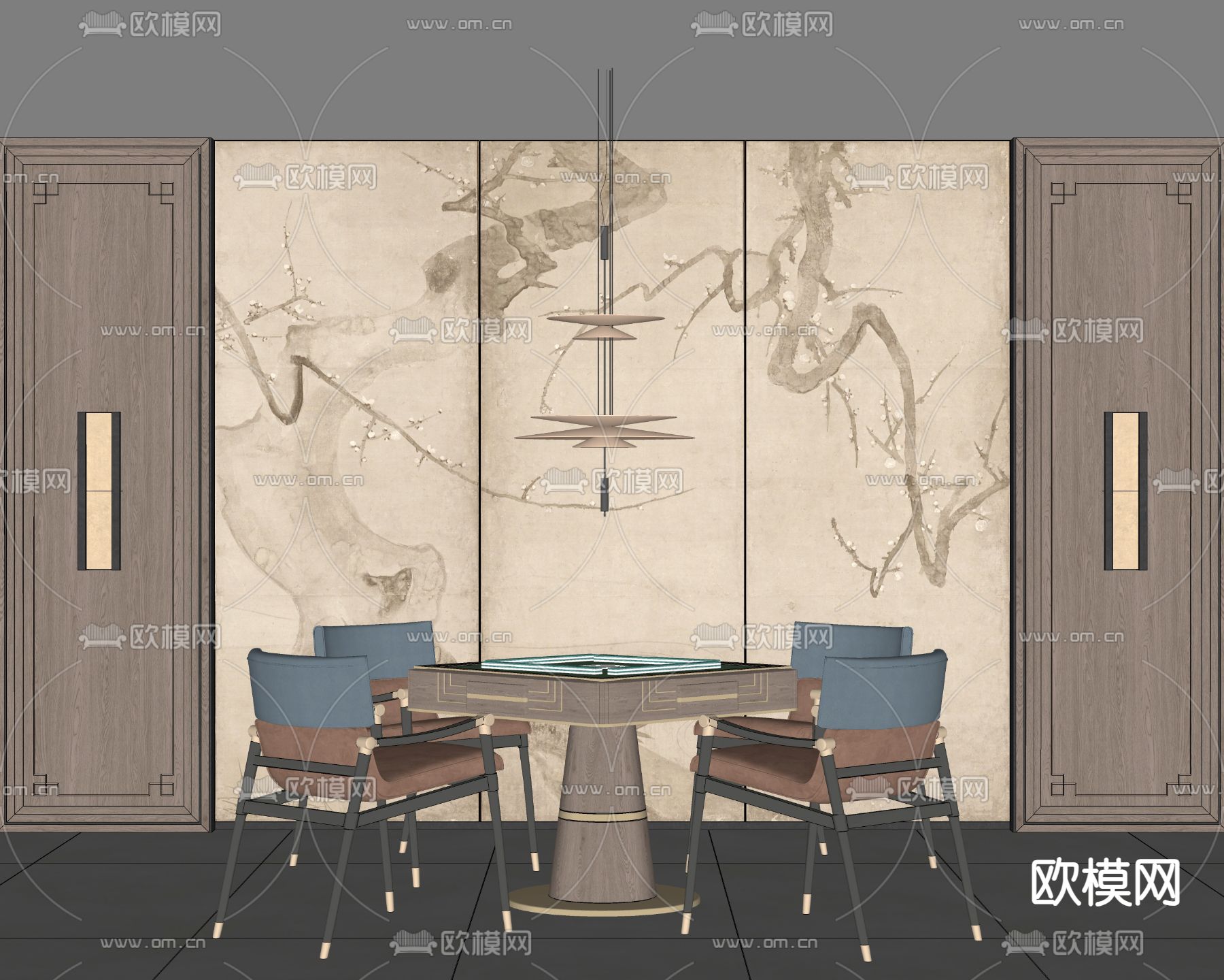 新中式麻将桌su模型下载（渲染图2）