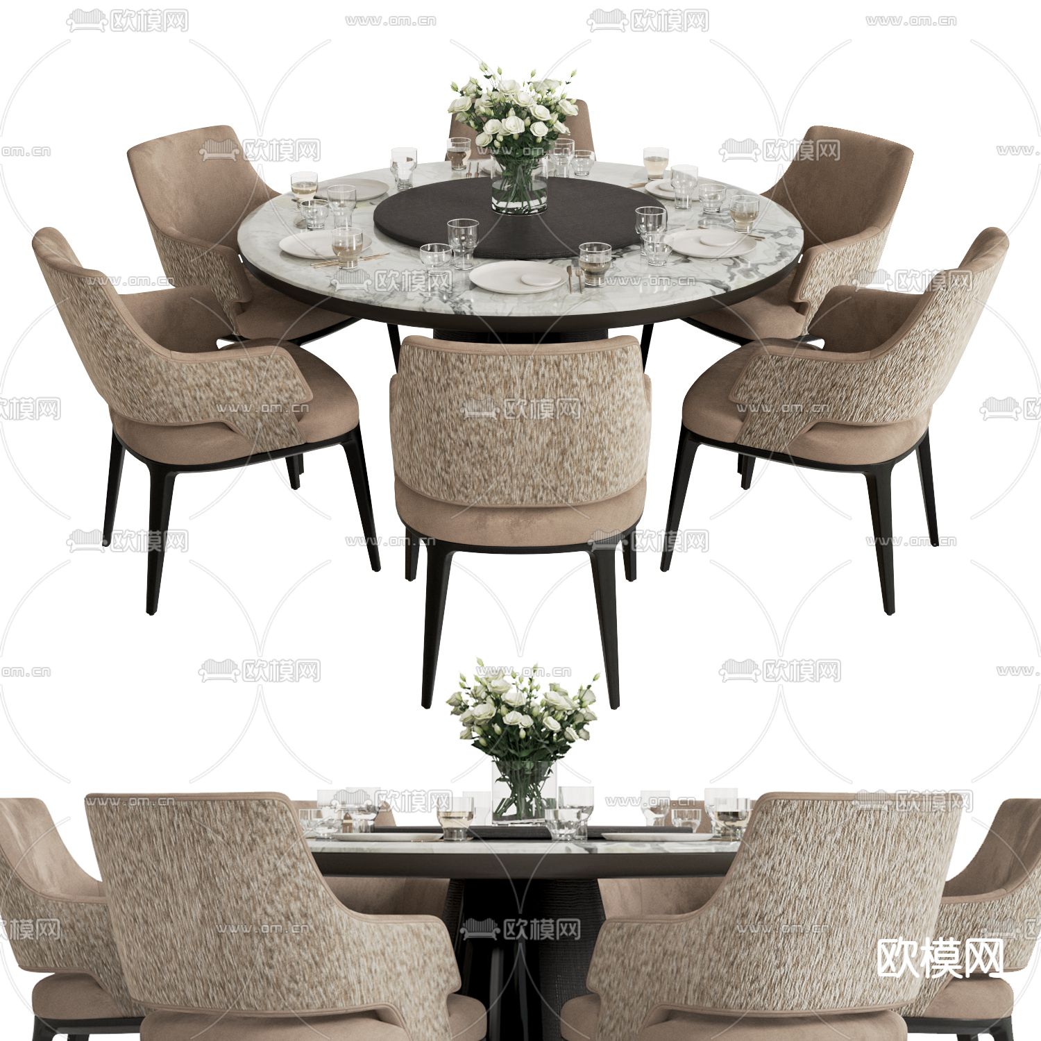 Minotti 餐桌椅 圆餐桌3d模型下载（渲染图2）