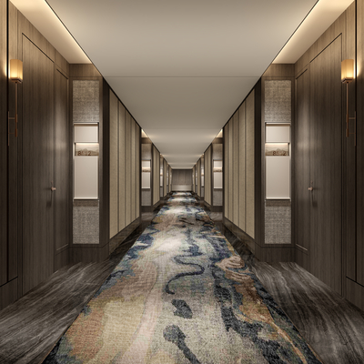 新中式酒店过道 走廊3d模型