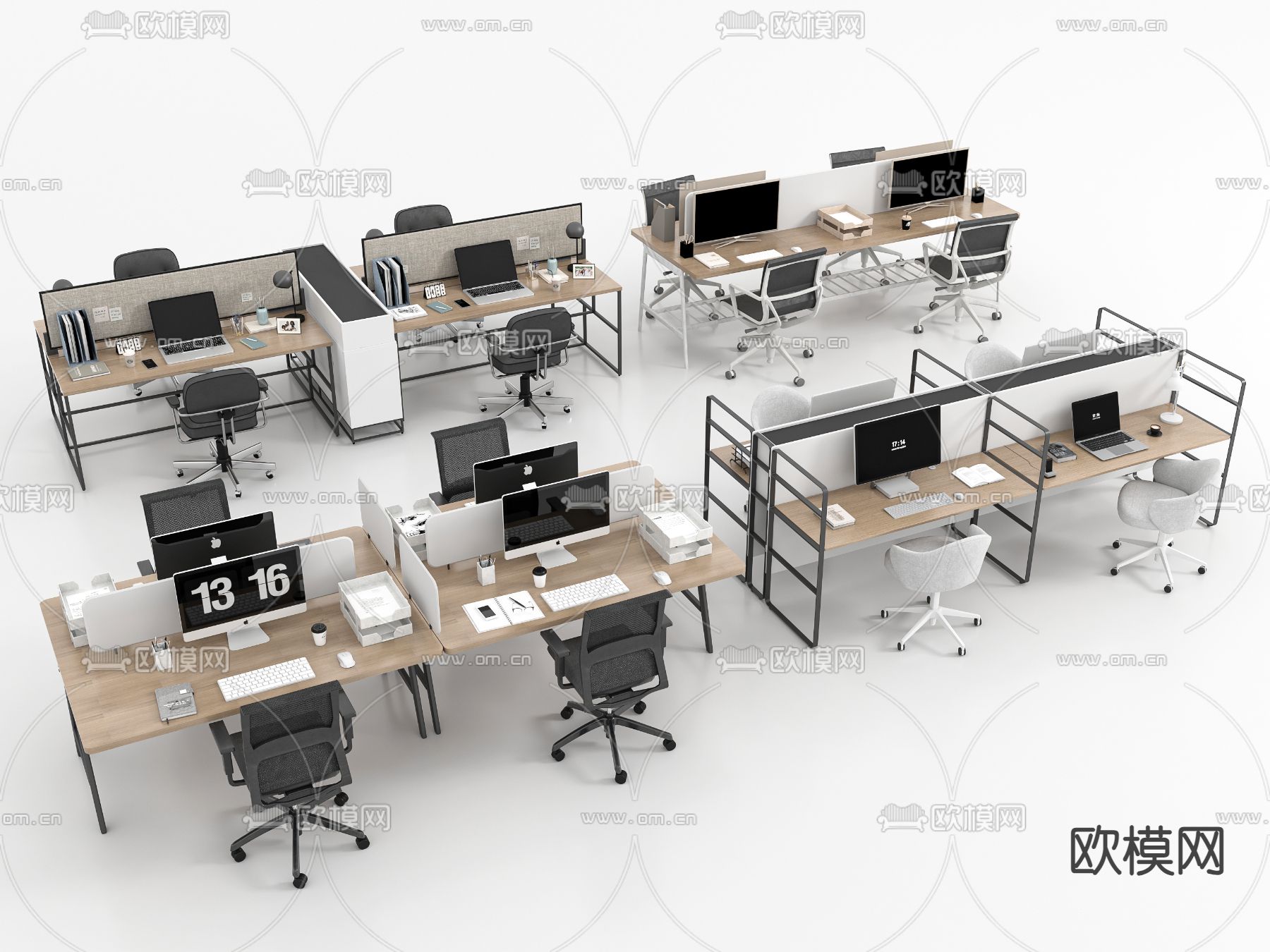 卡位办公桌 职员桌 工位3d模型下载