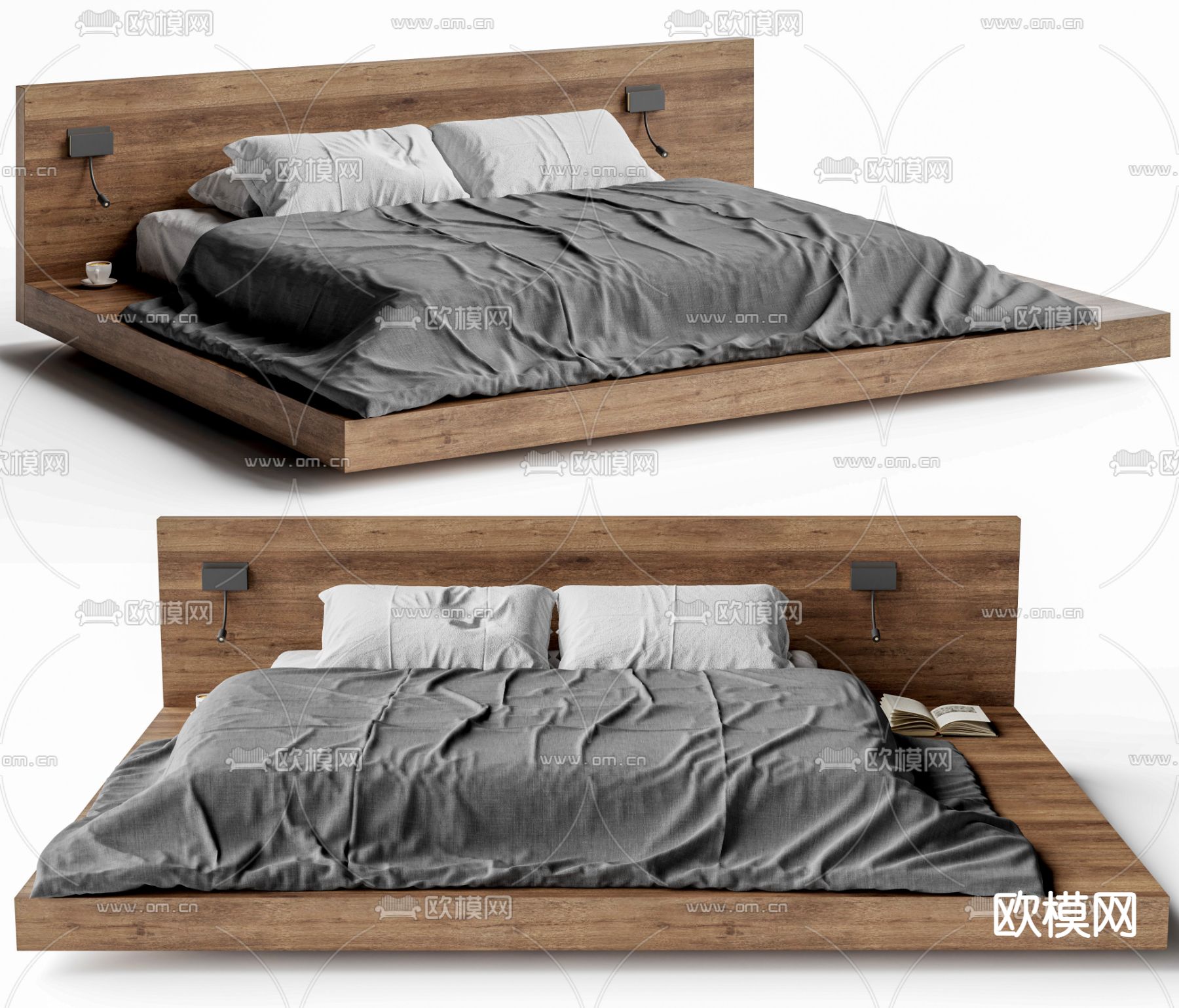 侘寂双人床3d模型下载