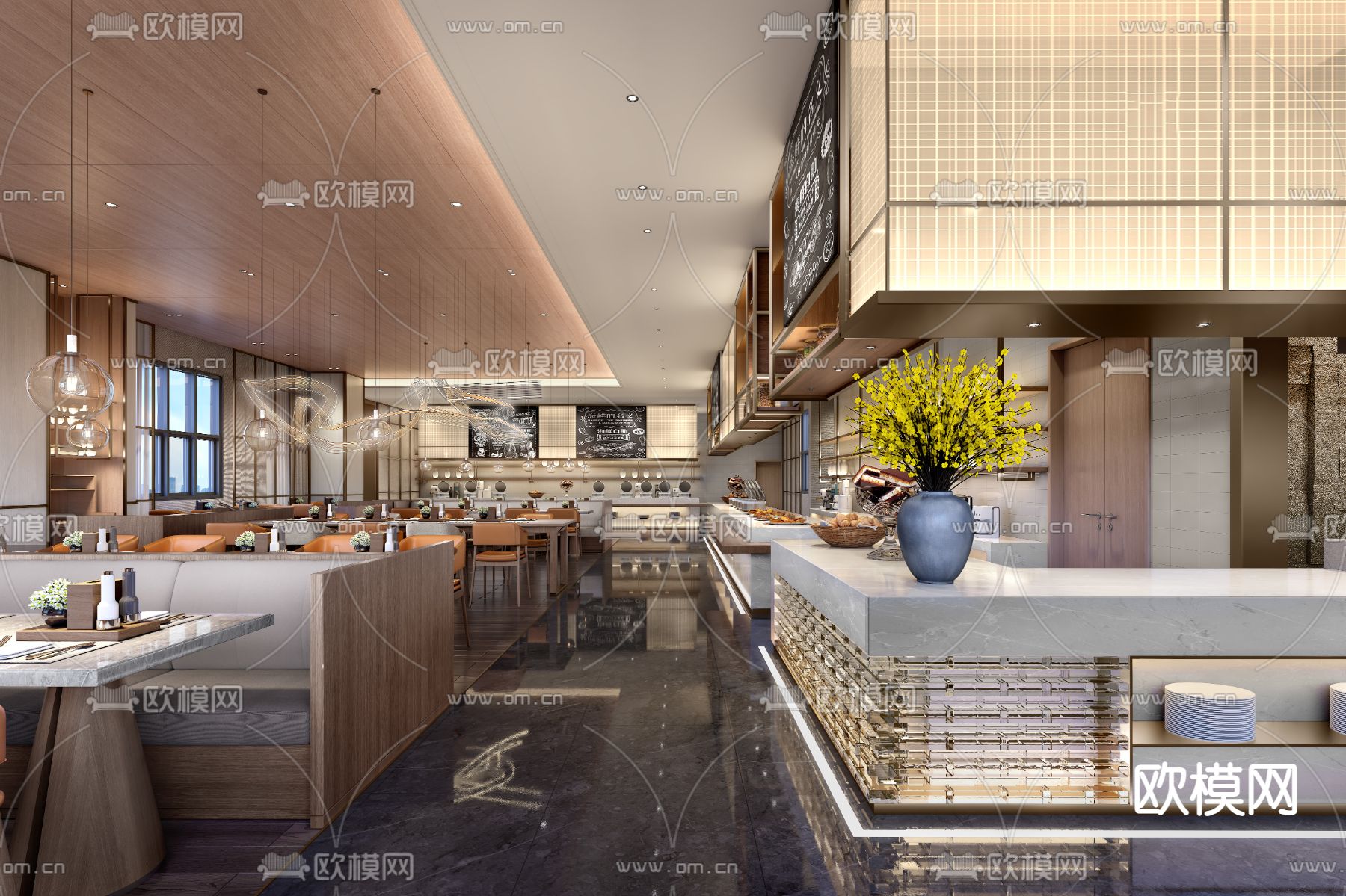 酒店自助餐厅 全日制餐厅3d模型下载（渲染图1）