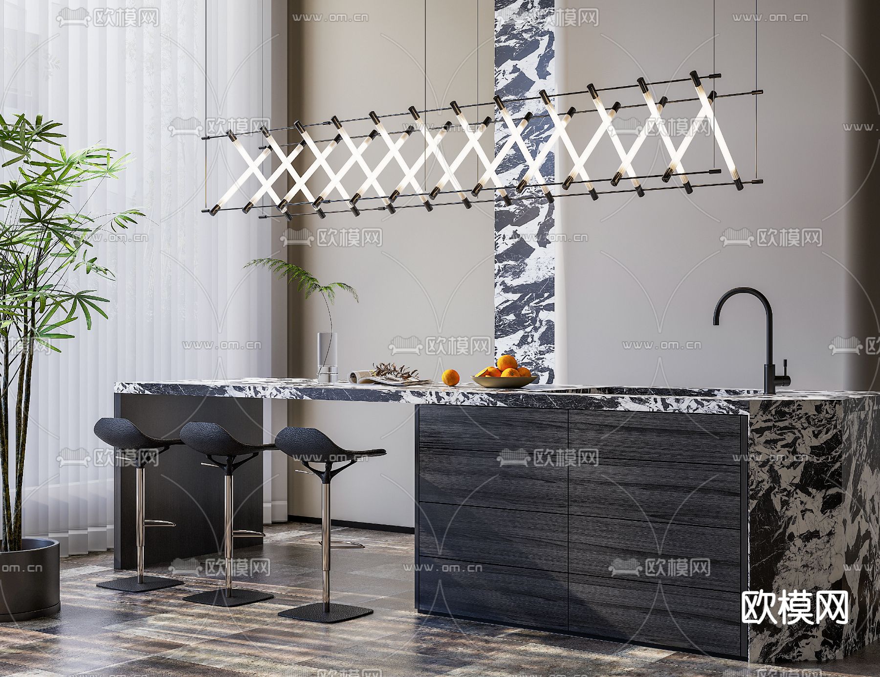 现代吧台 岛台 水吧区3d模型下载