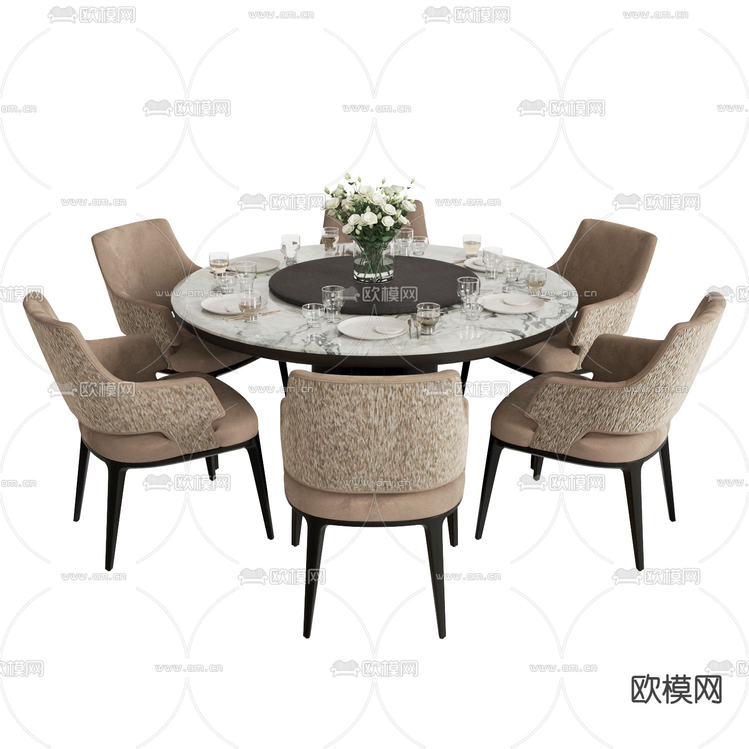 Minotti 餐桌椅 圆餐桌3d模型下载（渲染图1）