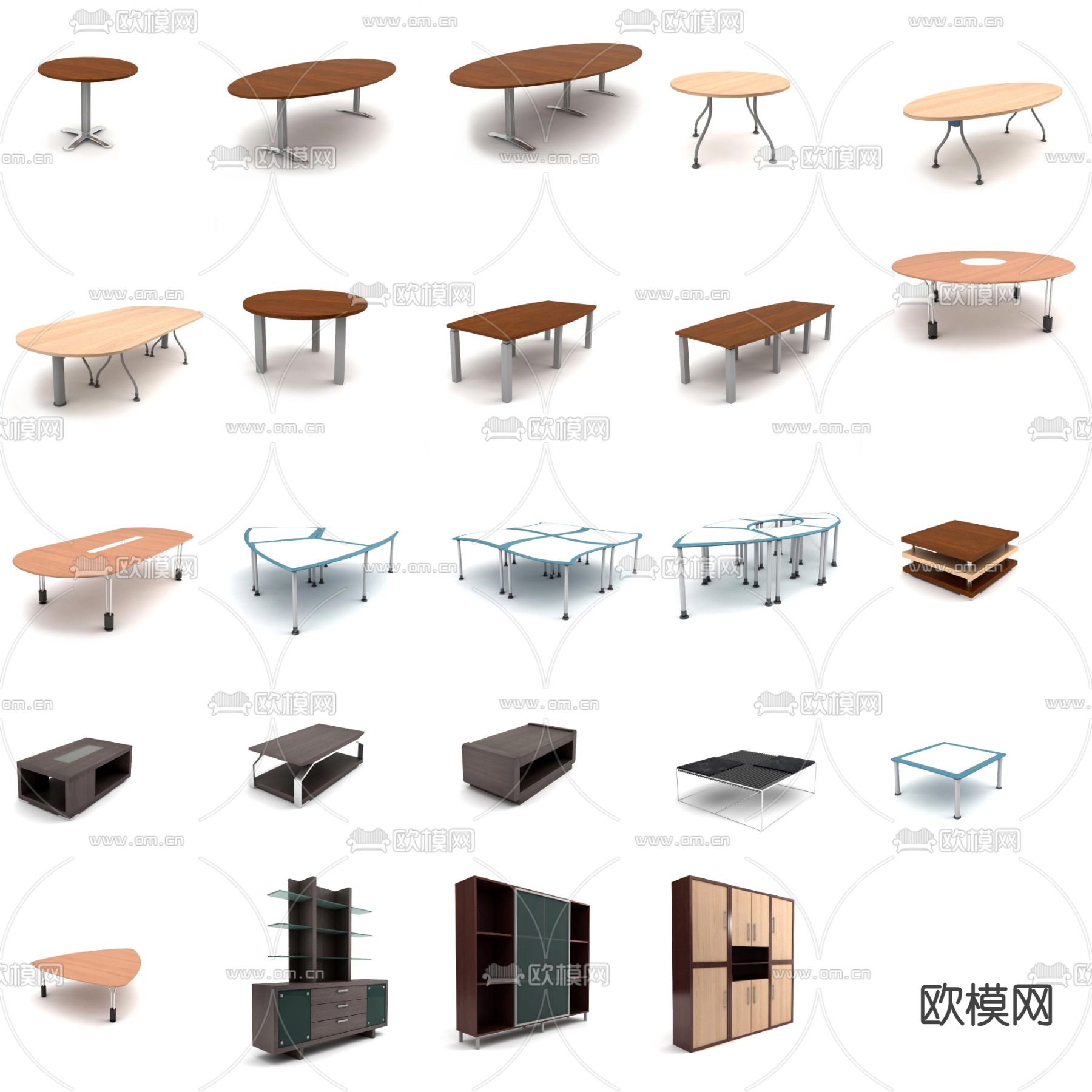 办公家具 会议桌 文件柜 工作台 洽谈桌3d模型下载