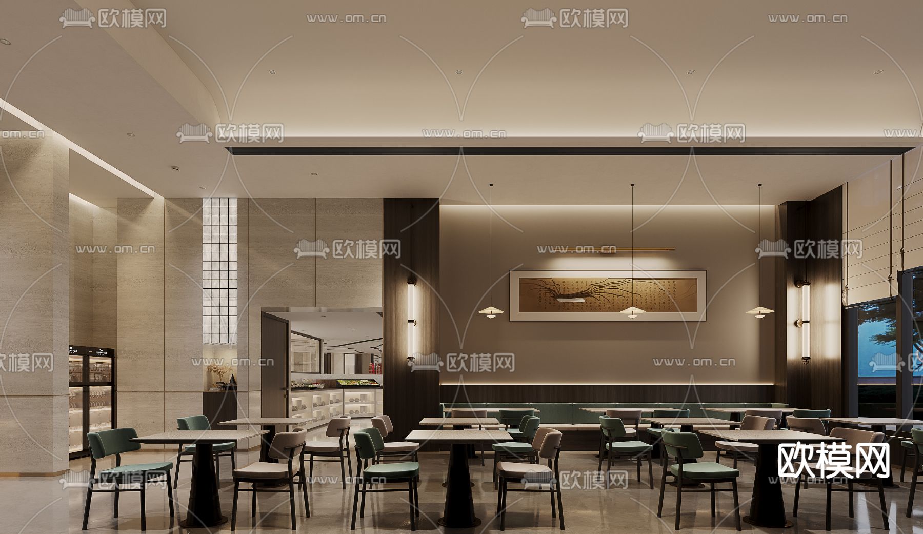 现代酒店餐厅 自助餐厅3d模型下载