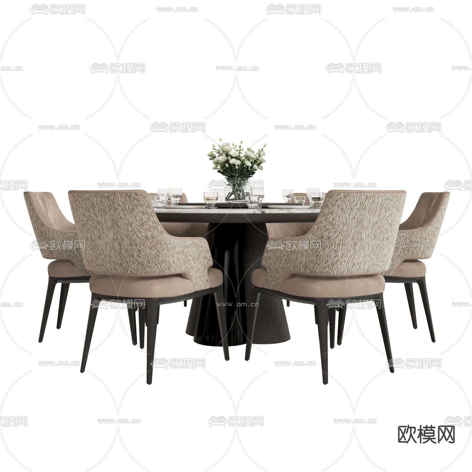 Minotti 餐桌椅 圆餐桌3d模型下载（渲染图3）