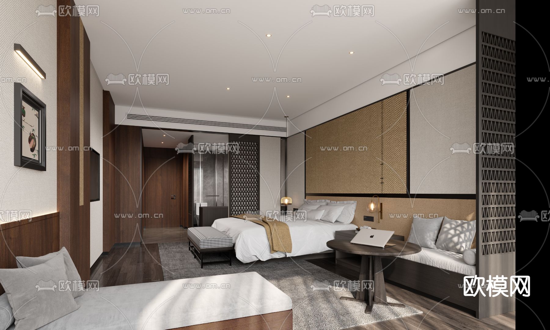 现代酒店客房 套间3d模型下载