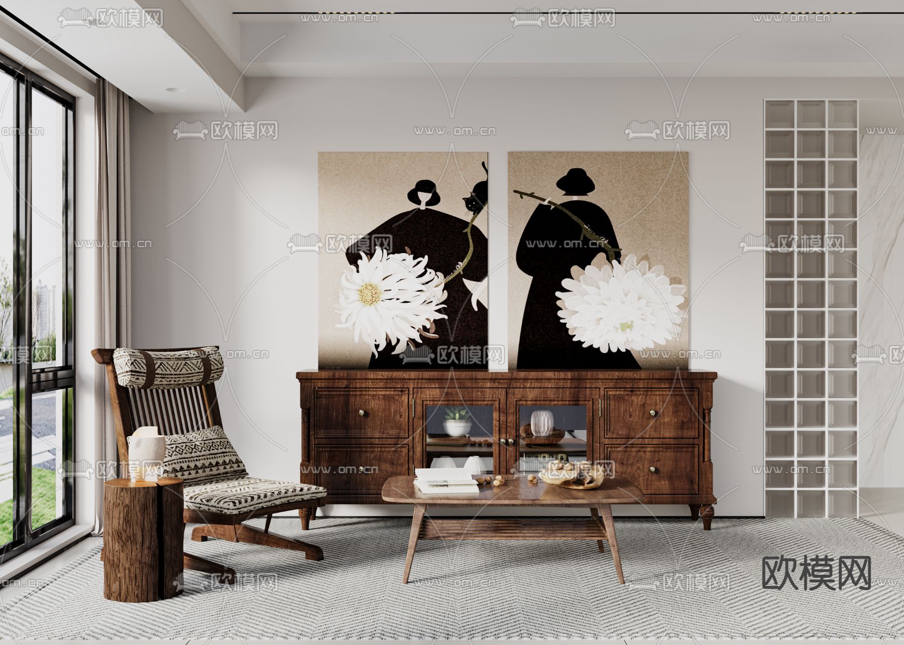 美式餐边柜 矮柜3d模型下载