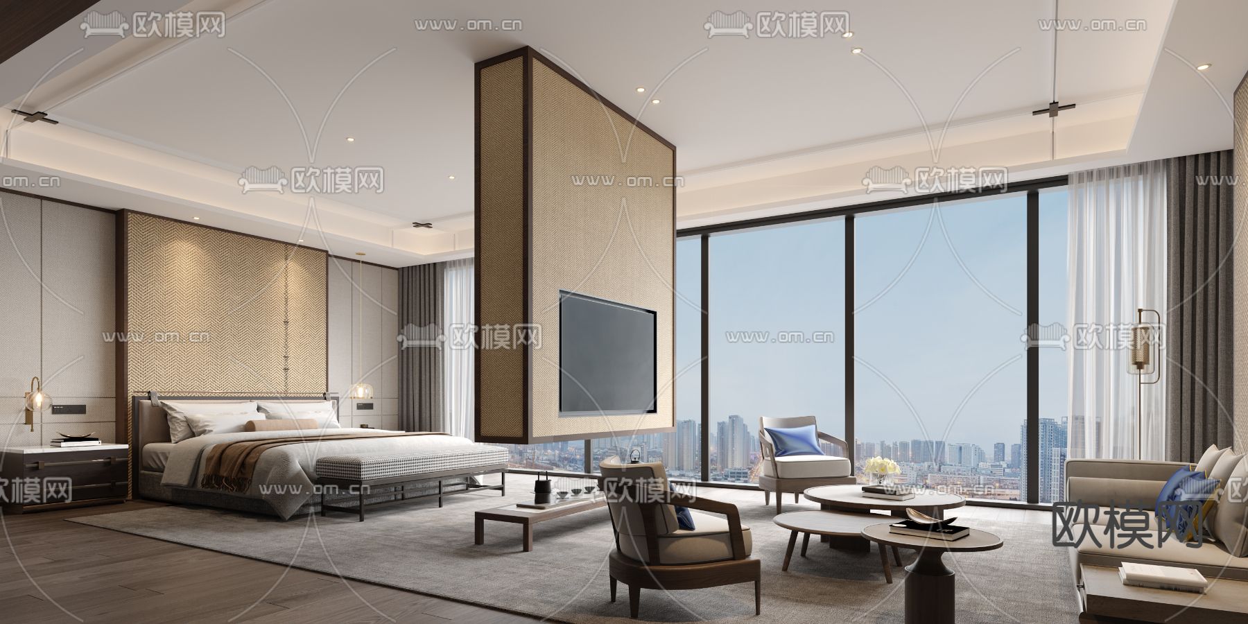 现代酒店客房 套房3d模型下载