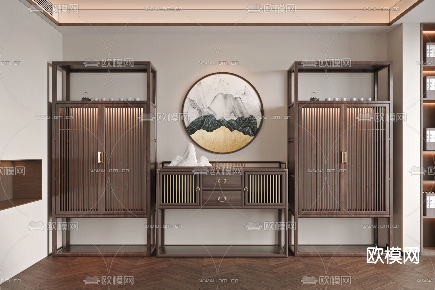 新中式陈列柜 博古架3d模型下载