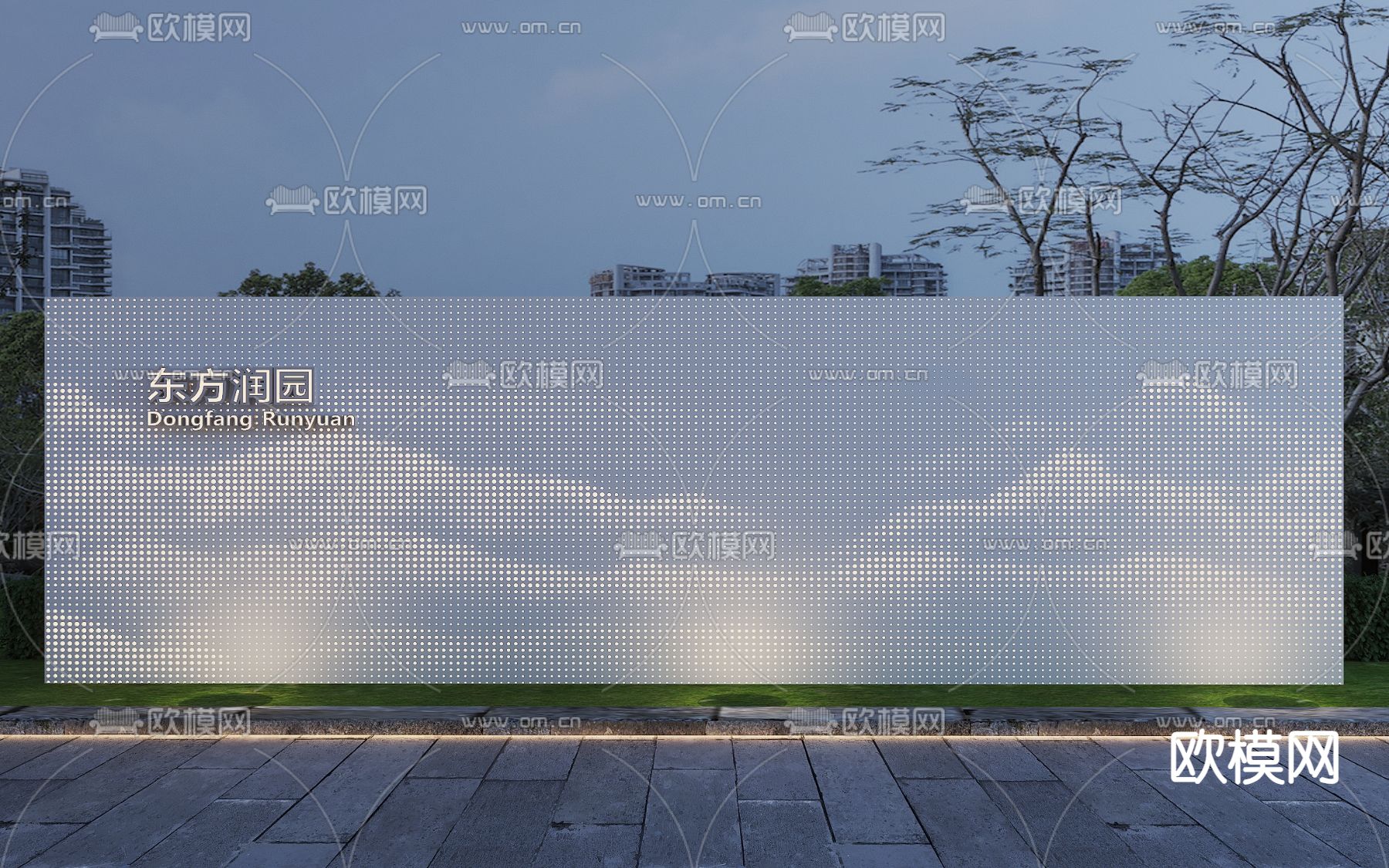 景观墙 渐变发光景墙 公园景墙3d模型下载