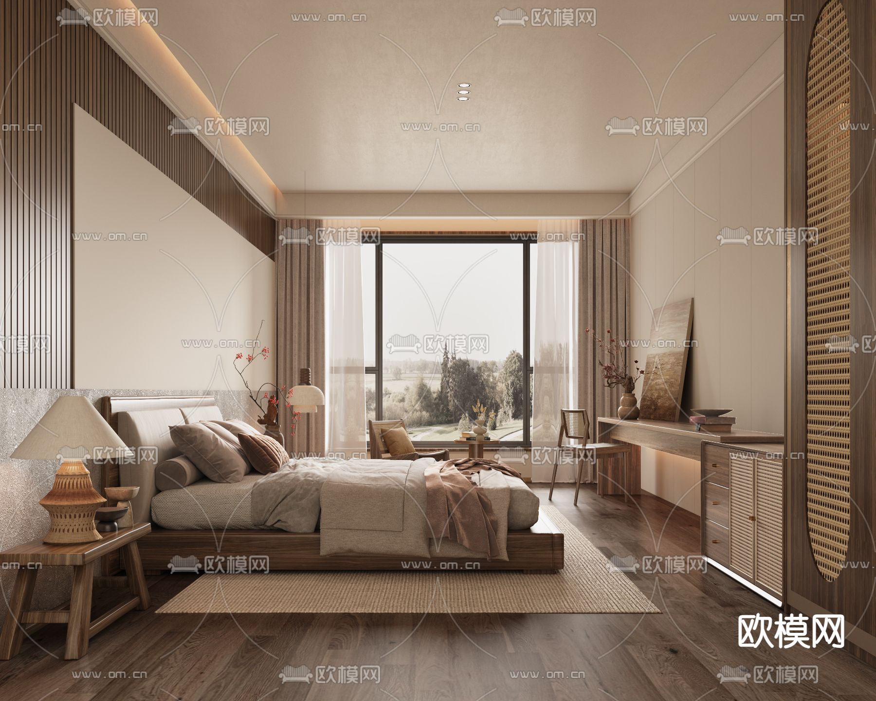 侘寂民宿 客房 大床房3d模型下载