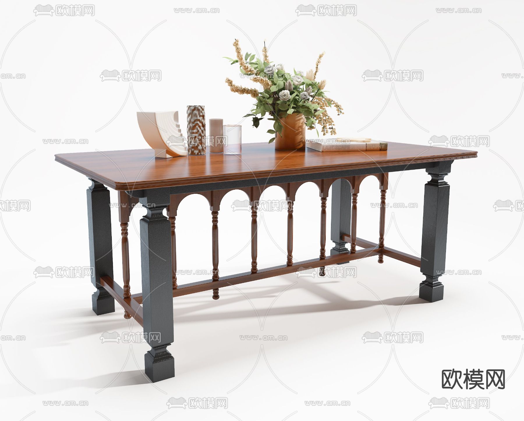 法式复古餐桌 书桌3d模型下载（渲染图1）
