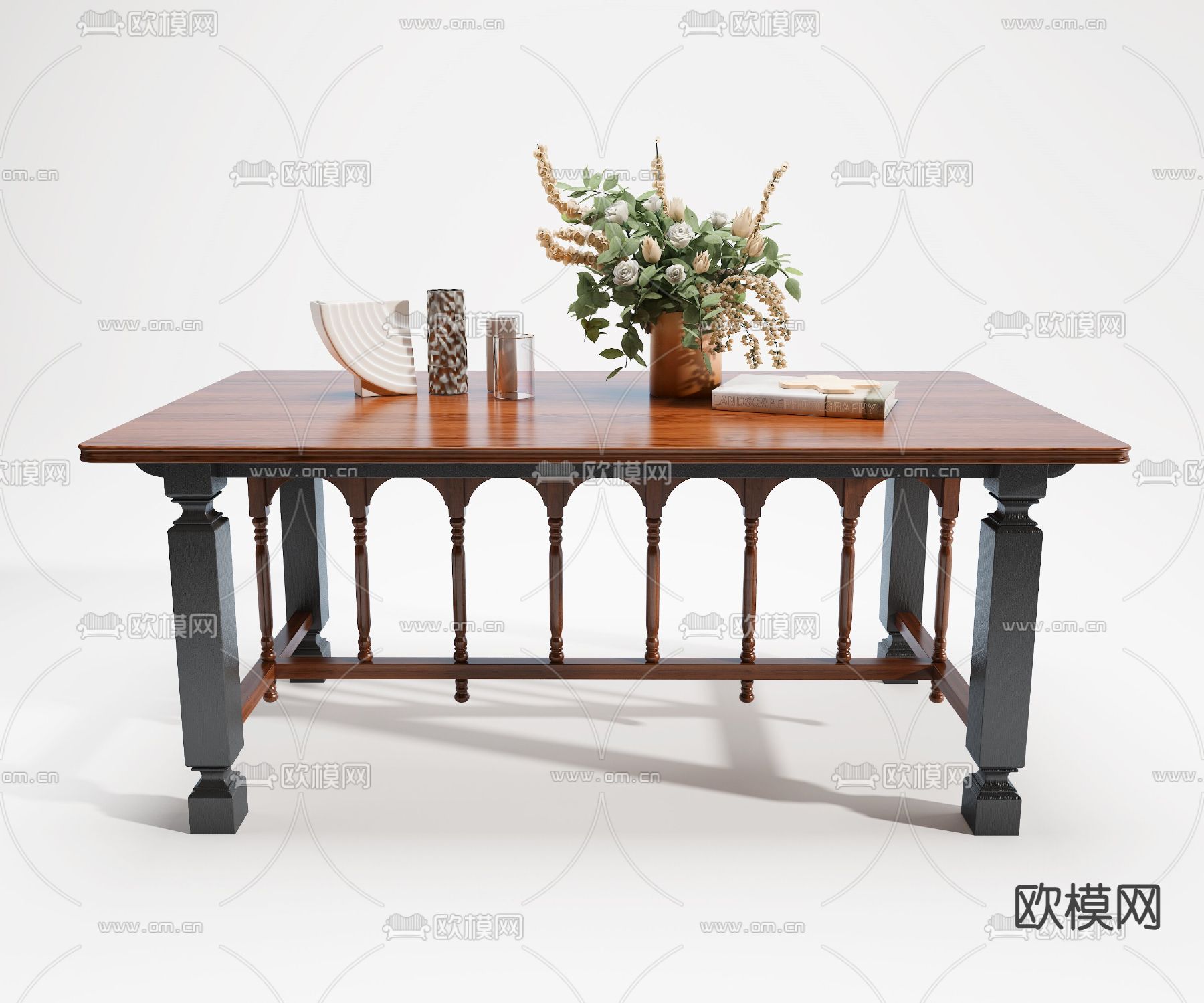 法式复古餐桌 书桌3d模型下载（渲染图3）