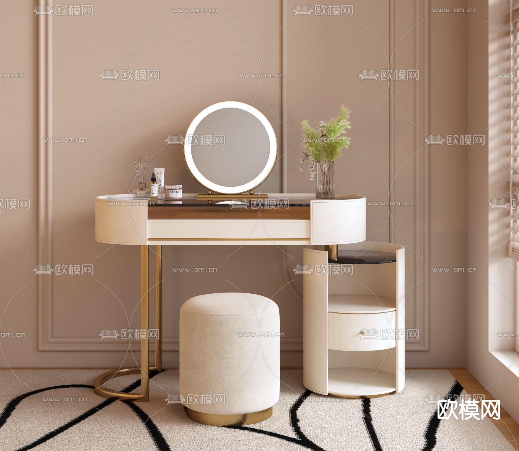 奶油风梳妆台3d模型下载