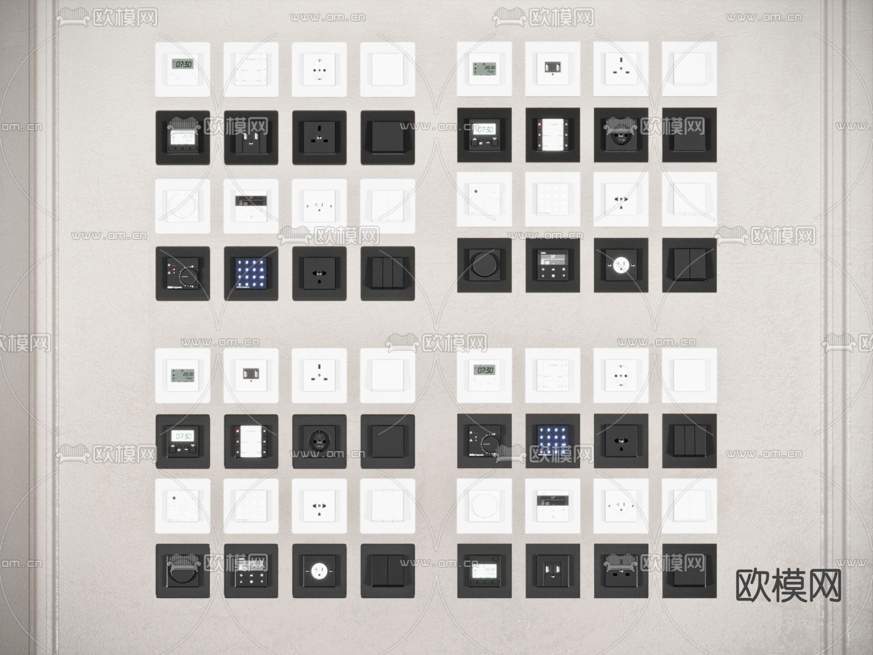 开关面板 三孔插座 五孔插座3d模型下载