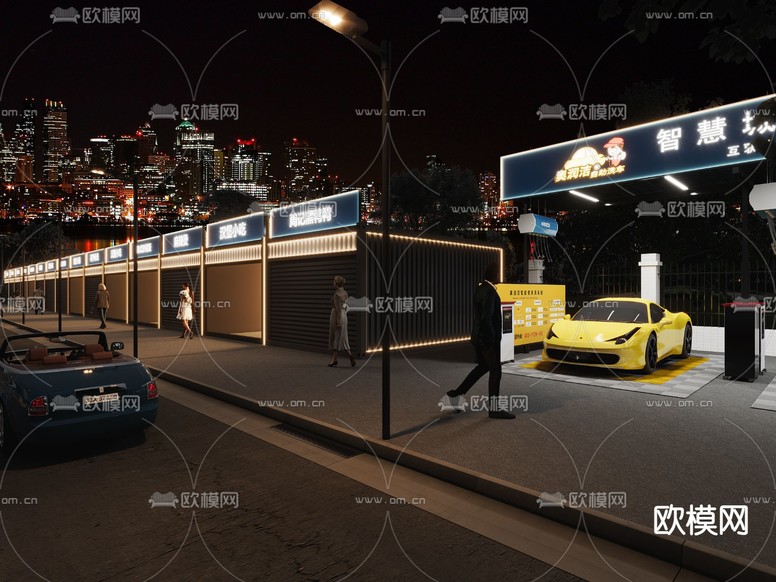 集装箱小吃街 商业街夜景3d模型下载