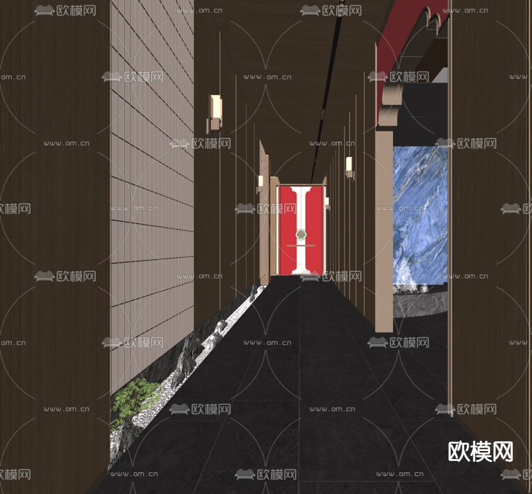 新中式走廊su模型下载（渲染图1）