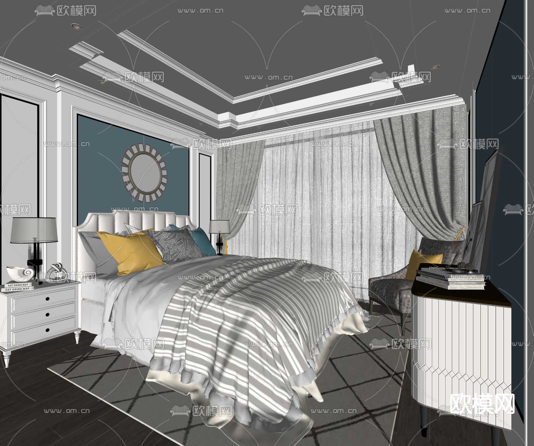 欧式卧室su模型下载（渲染图1）